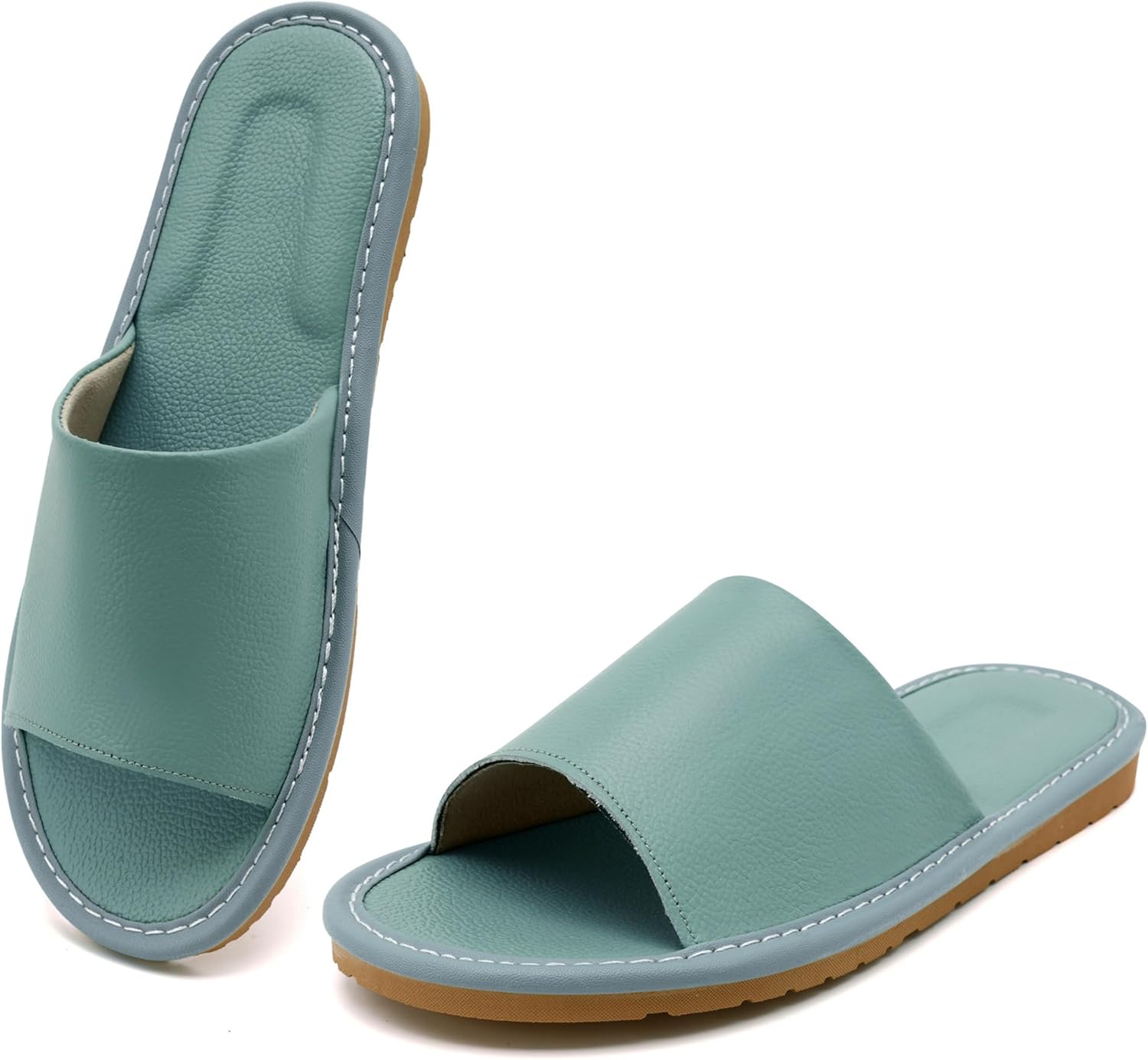 

Сандалии Kiemorgy для женщин и мужчин, шлепанцы из натуральной кожи, домашние тапочки для женщин, для дома и улицы, унисекс, мягкие плоские сандалии, светло-зеленый