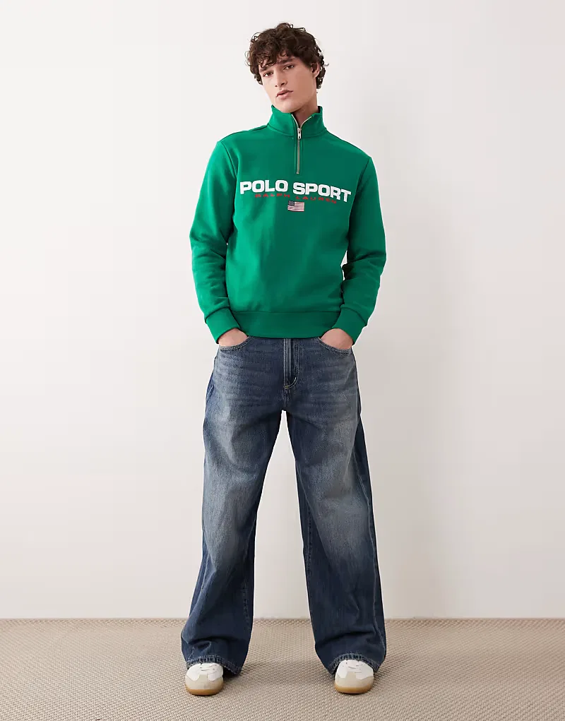 Толстовка Polo Ralph Lauren Sport с логотипом в виде флага и застежкой-молнией до середины груди, зеленый — фото 2