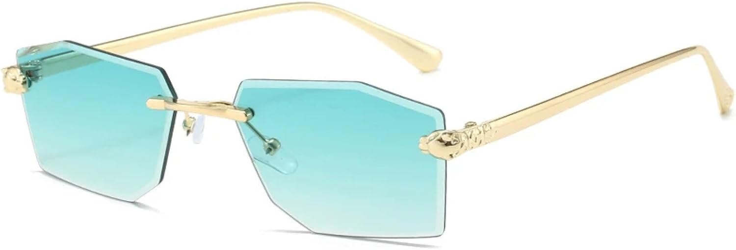 

Роскошные безрамочные солнцезащитные очки для мужчин, без оправы из сплава, градиентные солнцезащитные очки для женщин, модные ретро-панк очки с защитой от УФ-излучения UV400 TKKTLLT, Gold Gradient Green