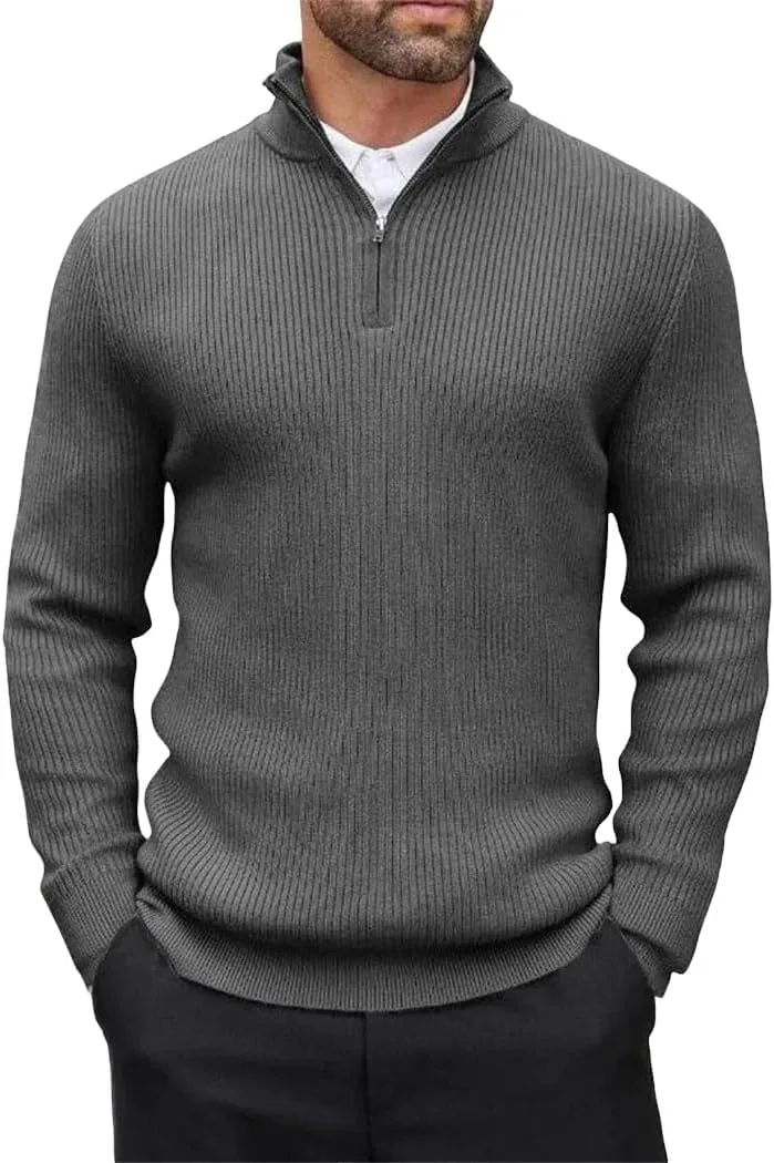 

Мужской свитер с четвертью молнии — облегающий воротник-стойка для повседневной носки