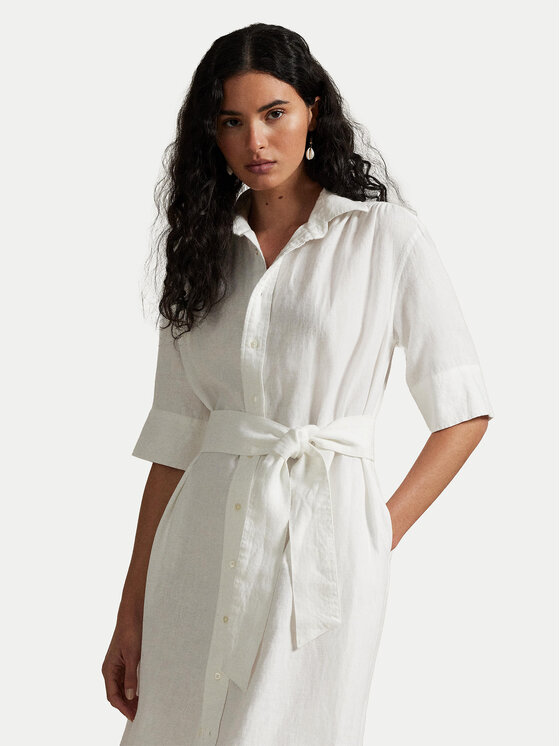 Свободный крой платья-рубашки 211965844001 Polo Ralph Lauren, белый — фото 4