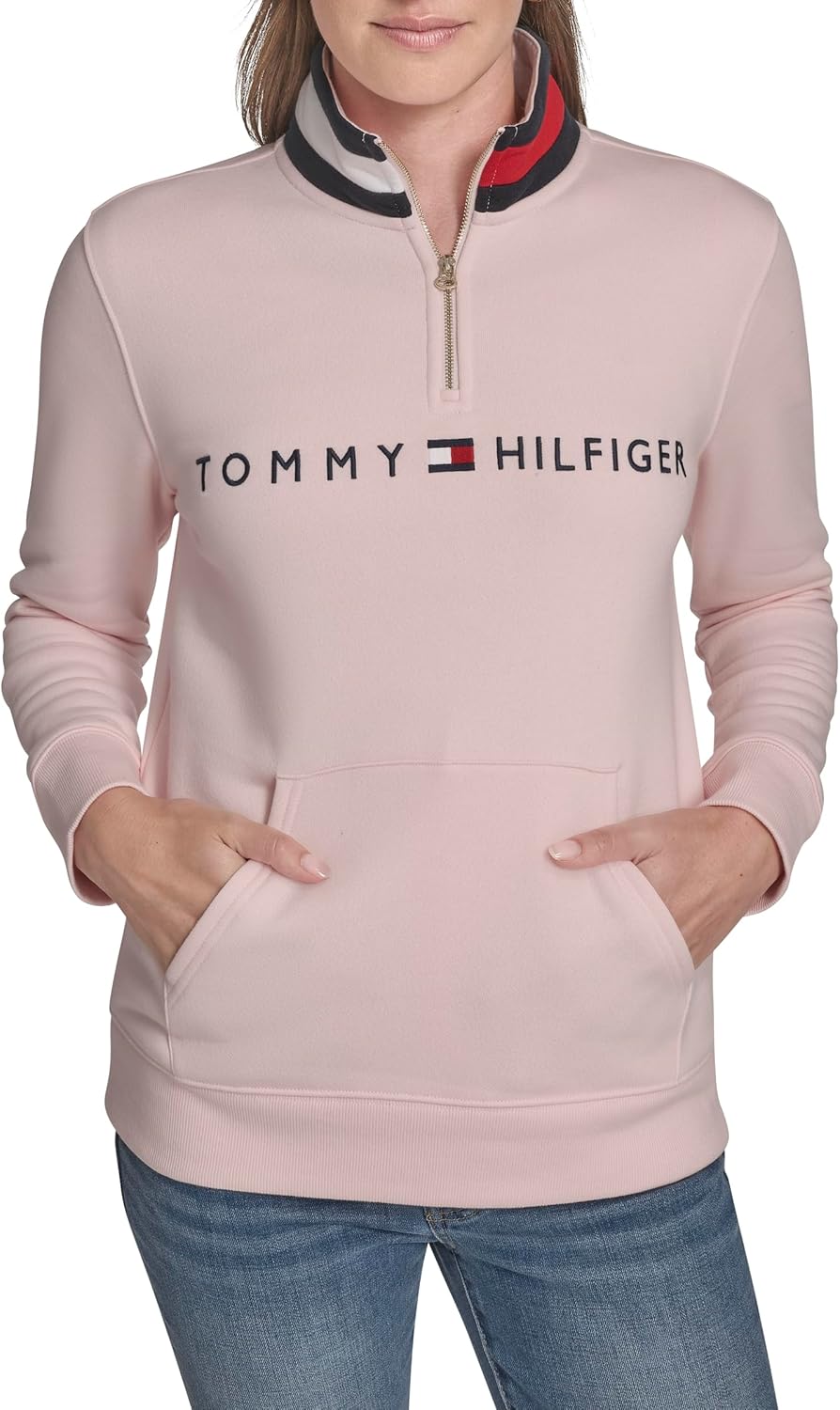 

Женская флисовая толстовка Tommy Hilfiger с воротником-стойкой и застежкой-молнией 1/4. Мягкая., Ballerina Pink