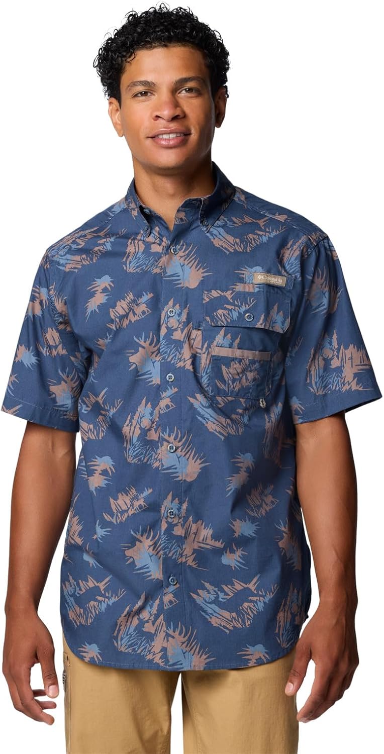 

Рубашка Columbia Mens Sharptail с коротким рукавом. Рубашка Sharptail с коротким рукавом., Zinc Retrodeer