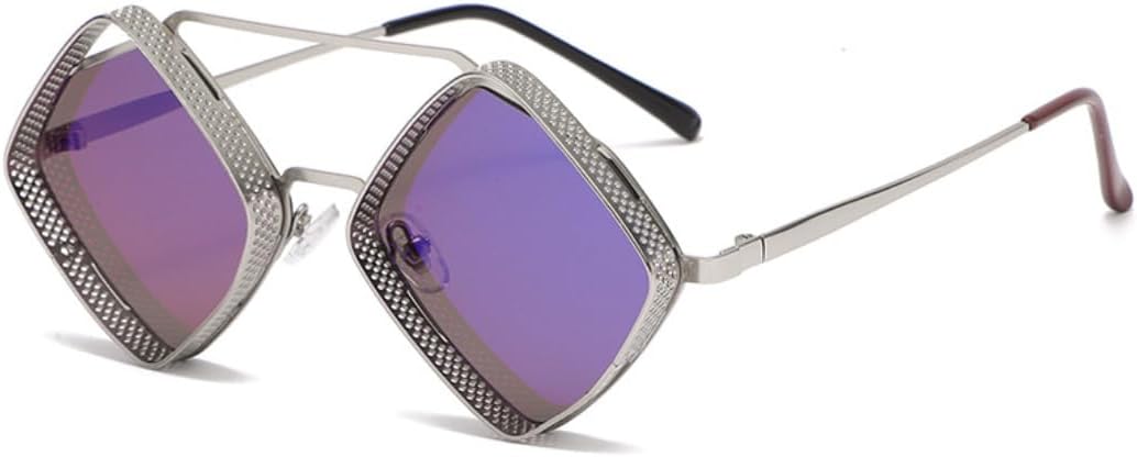 

Ретро-стимпанк солнцезащитные очки для мужчин, металлическая полая оправа, градиентные зеркальные линзы, защита от УФ-излучения UV400, женские панк-очки VVTWSSW, Silver Blue Mirror