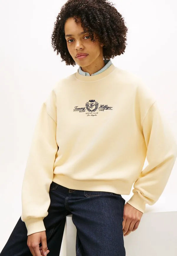 Толстовка из махровой ткани с вышивкой в виде герба Tommy Hilfiger, Country Ivory — фото 4