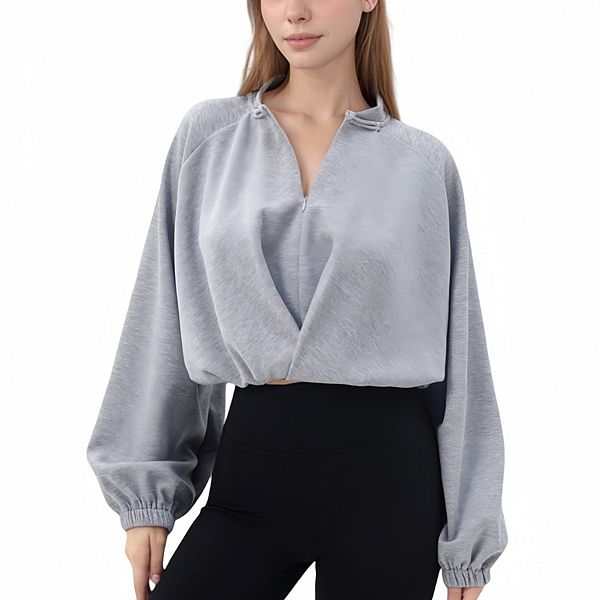 

Женская удлиненная блузка с длинным рукавом и молнией спереди, эластичным подолом и свободным кроем Anna-Kaci, Gray