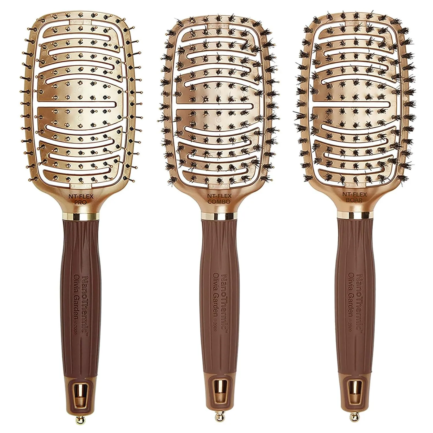Расческа для волос Olivia Garden NanoThermic Ceramic + Ion Flex с плотным прилеганием к коже головы и вентиляцией Набор из 3 штук