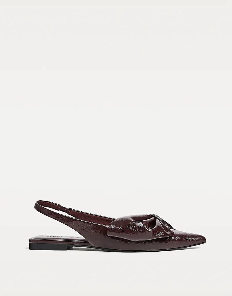Туфли Stradivarius Flat с открытой пяткой и бантом бордового цвета