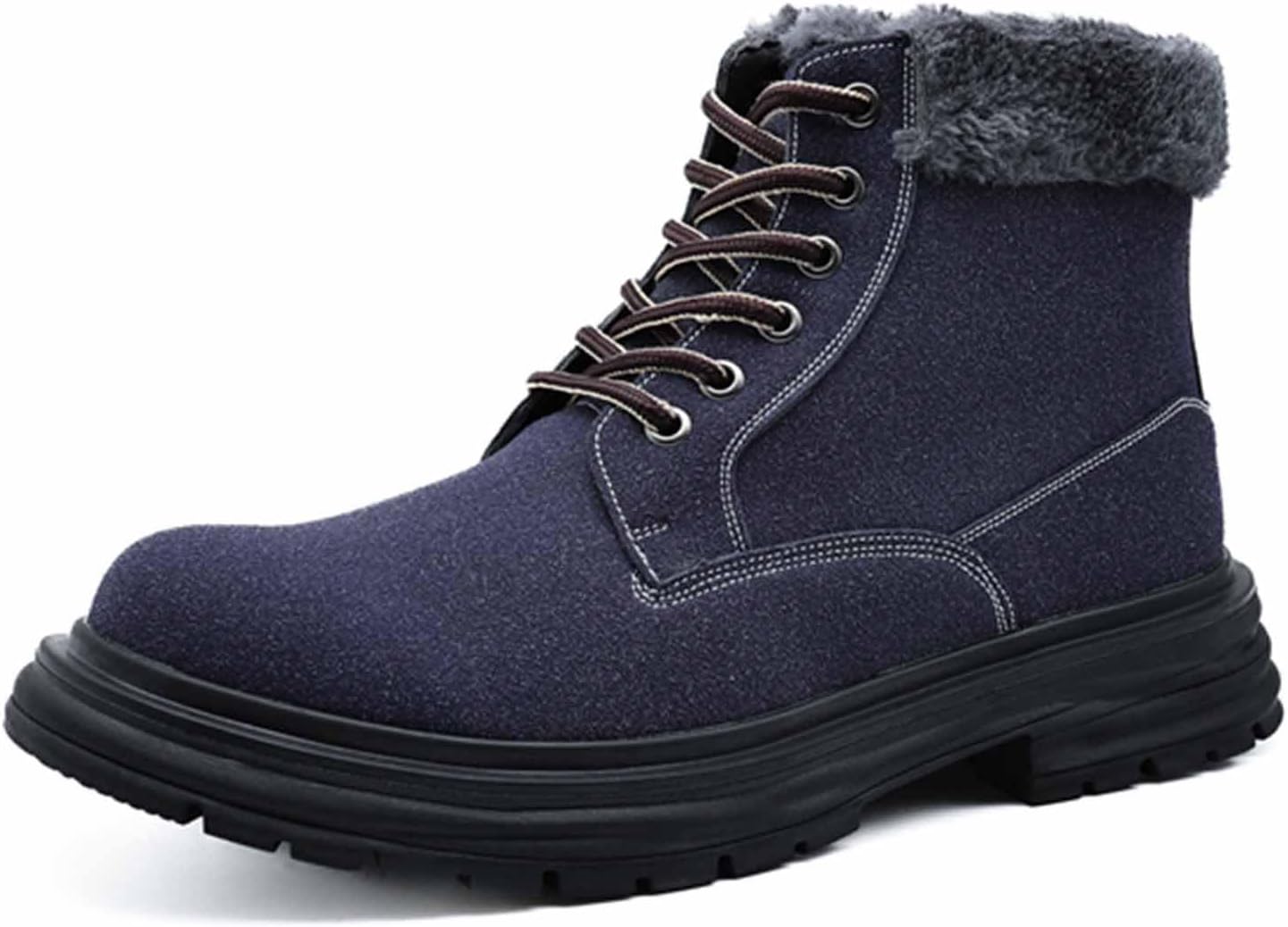 

Мужские замшевые зимние ботинки на шнуровке с теплой меховой подкладкой, удобные с круглым носком, подошва с протектором, высокие, противоскользящие, для прогулок на улице Eggdk, синий