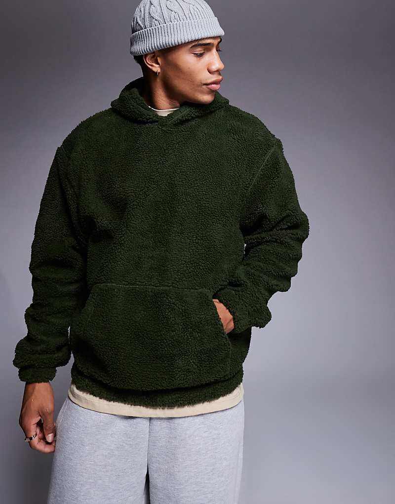 

Зеленое худи оверсайз с принтом тедди ASOS DESIGN
