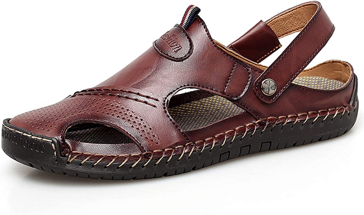 

Мужские повседневные кожаные сандалии Acrossage, закрытые носки, плоская подошва, лодочные туфли, рыбацкая обувь, спортивные пляжные тапочки, коричневый