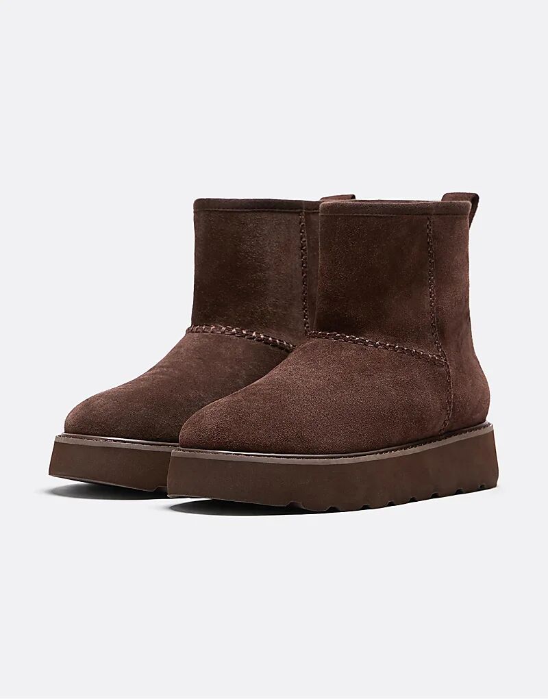 Ботильоны Stradivarius на платформе с подкладкой из искусственного меха бежевого и коричневого цветов