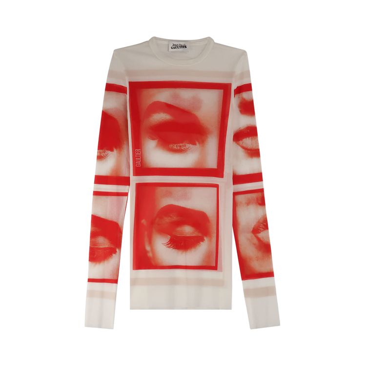 

Топ Jean Paul Gaultier Re-Edition Mesh Longsleeve Top Printed Eyes And Lips, белый