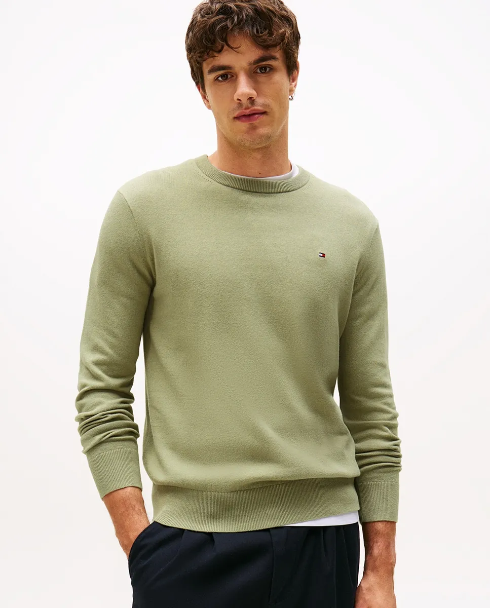 

Мужской однотонный свитер с круглым вырезом Tommy Hilfiger, светло-зеленый