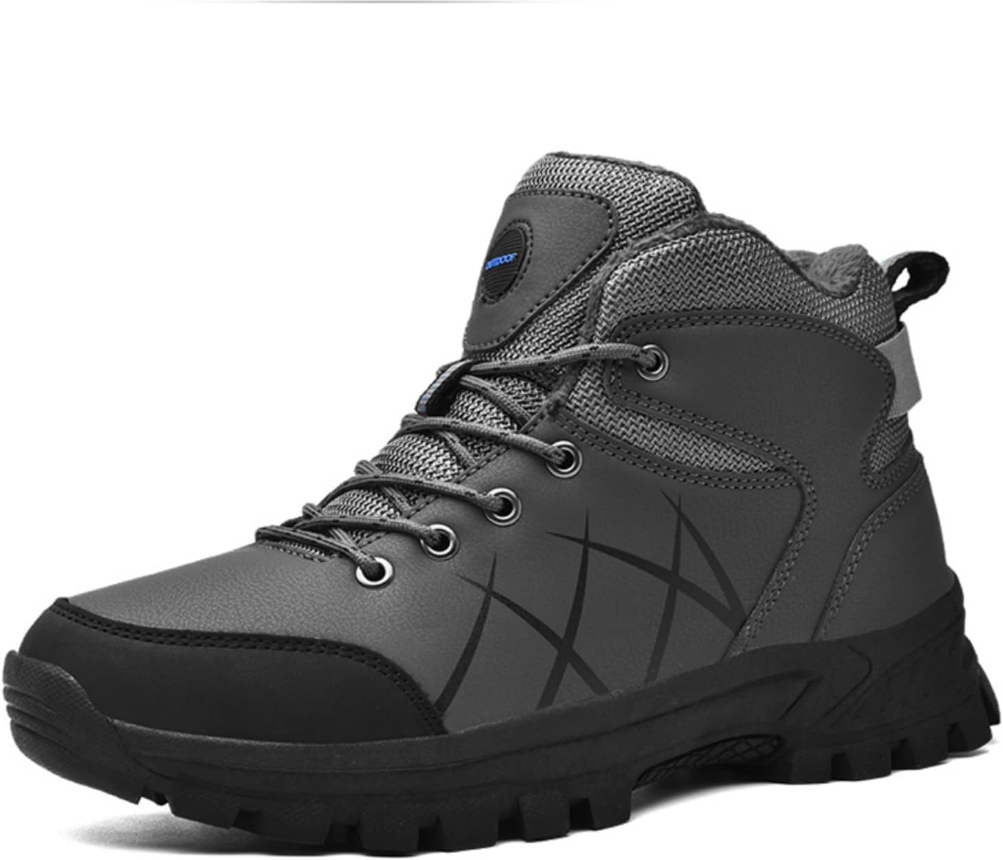 

Мужские утепленные высокие походные ботинки с плюшевой подкладкой и нескользящей резиновой подошвой для зимнего туризма на открытом воздухе - кожаный верх, металлические люверсы, поддержка свода стопы, прочные в различных условиях Kelibasi, серы...