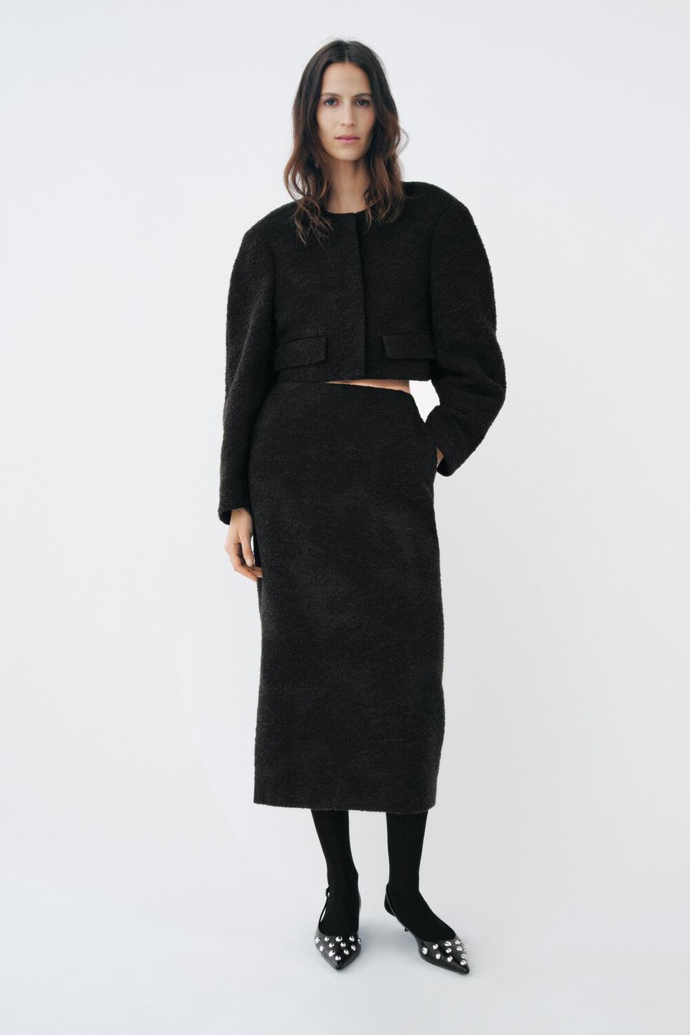 

Прямая юбка с разрезом ZARA, черный