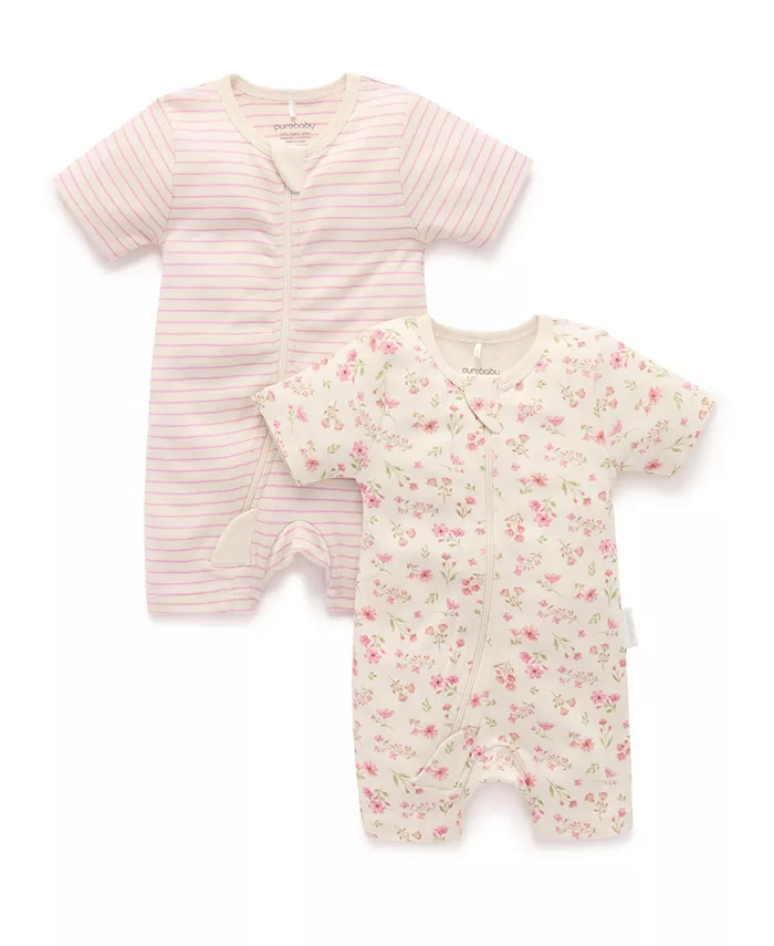 

Детский комбинезон с короткими рукавами на молнии, 2 шт Purebaby, розовый