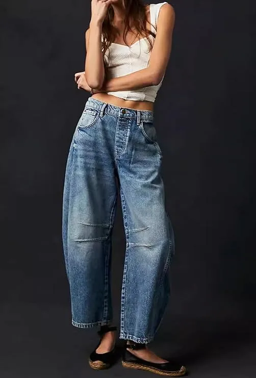 Джинсы Mid Rise Barrel для женщин, Vintage, широкие, укороченные — фото 2