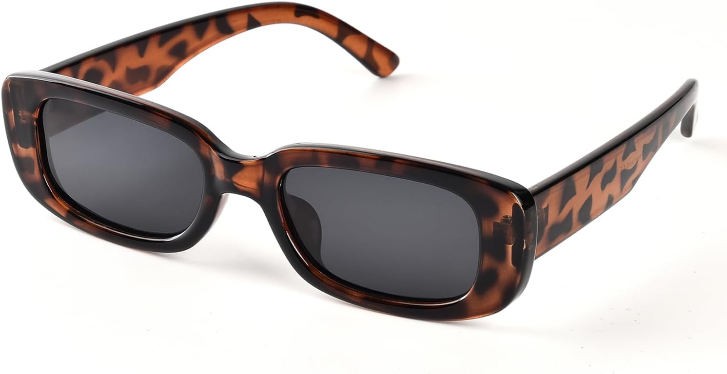 

Поляризованные прямоугольные солнцезащитные очки для женщин и мужчин, модные ретро-очки в стиле 90-х, узкие квадратные очки в стиле Y2K TINHAO, Amber Leopard Frame/Black Lens