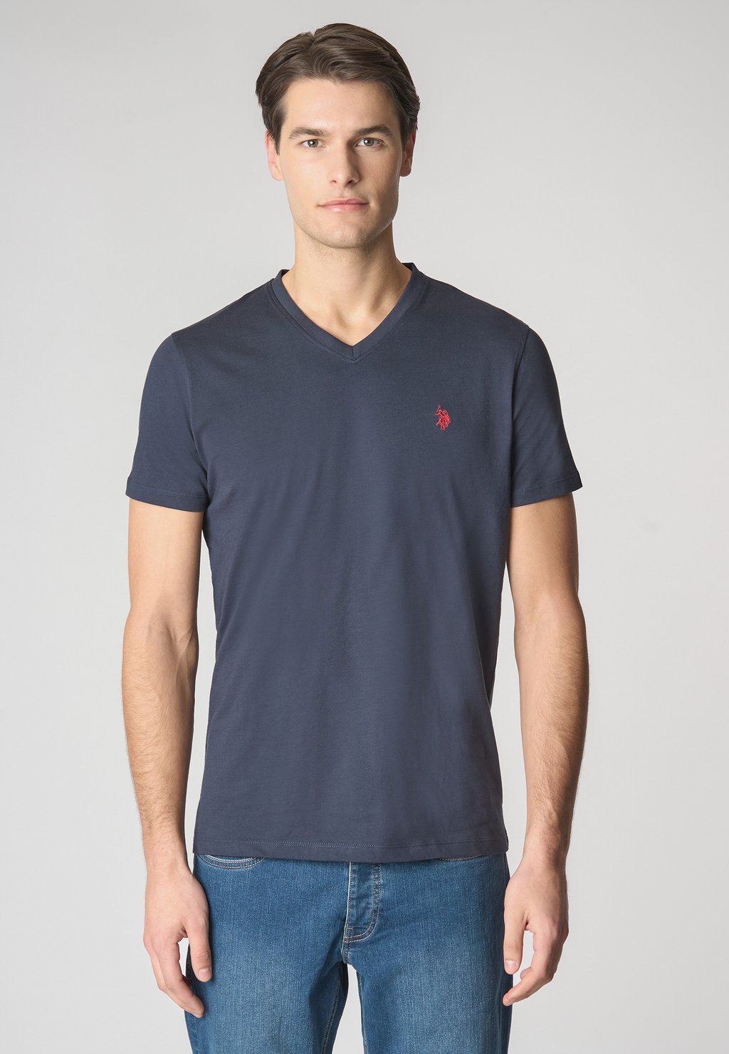 

Базовая футболка A MANICHE CORTE CON SCOLLO A V IN CON LOGO U.S. Polo Assn., синий