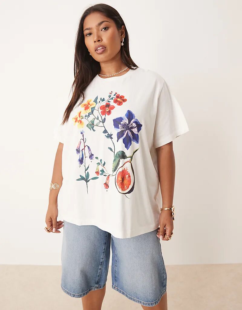 

Футболка ASOS DESIGN Curve классического кроя с цветочным рисунком в виде инжира кремового цвета Asos Curve