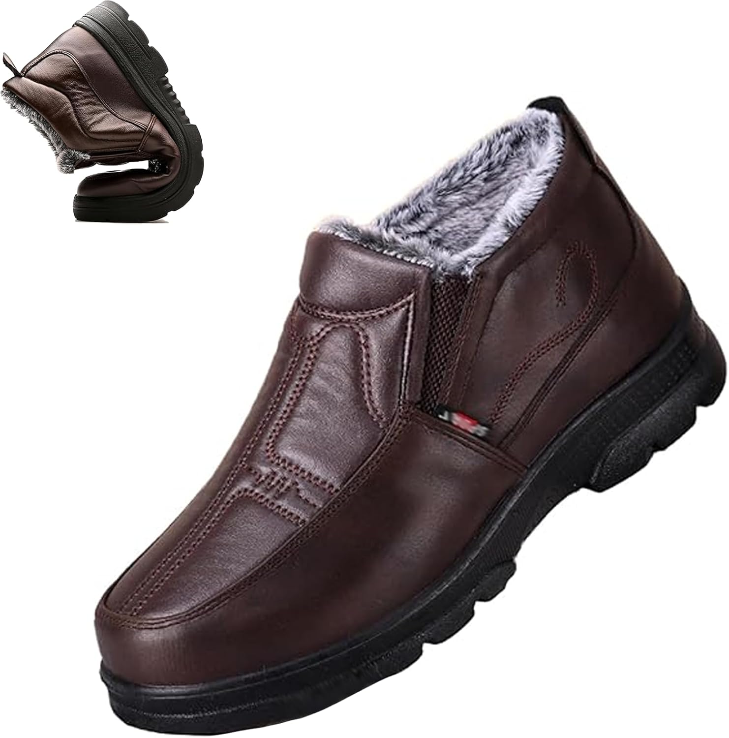 

Мужские зимние снегоходные сапоги из кожи с теплой меховой подкладкой, уличные, противоскользящие, удобные, на средний возраст и пожилых, легкие, повседневные лоферы для прогулок Generic, Coffee