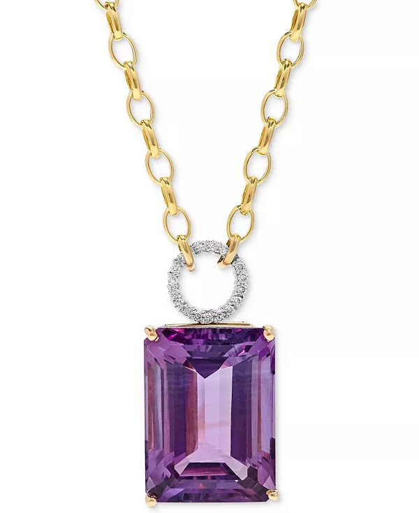 

Ожерелье с подвеской 17 дюймов из 14-каратного золота с аметистом (22 карата) и бриллиантом (1/6 карата) Macy'S, amethyst