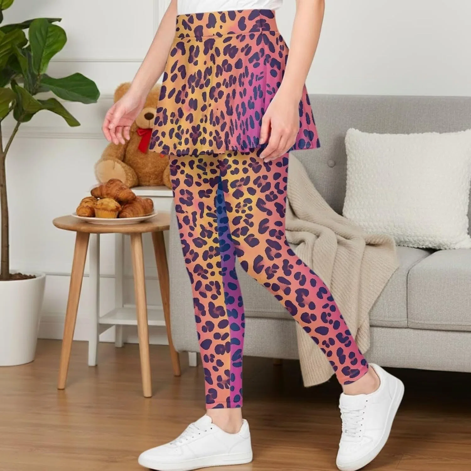 Леггинсы с юбкой для девочек, Yatixapu, Leopard Print — фото 3