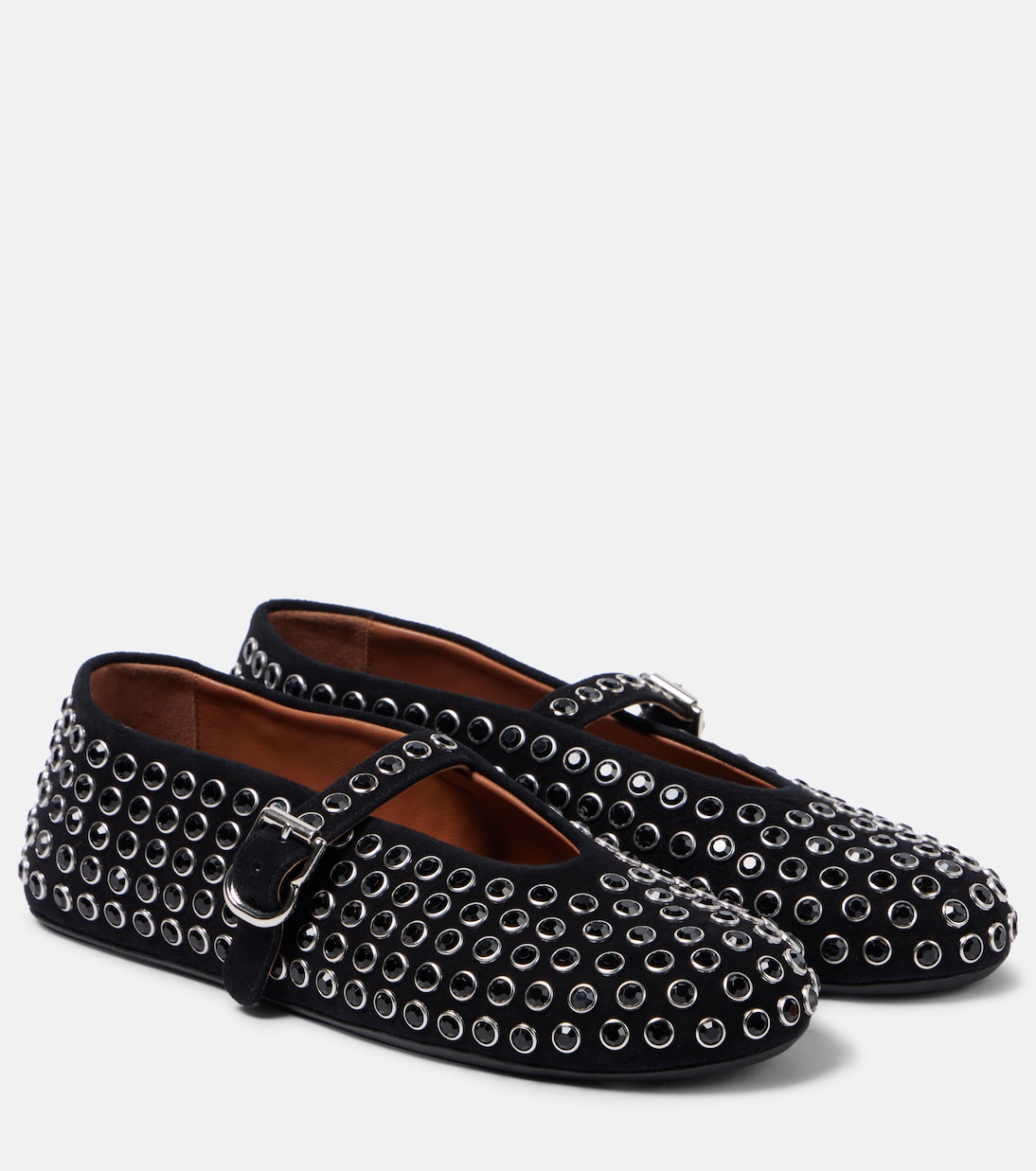 Балетки из замши с кристаллами Alaïa, нуар