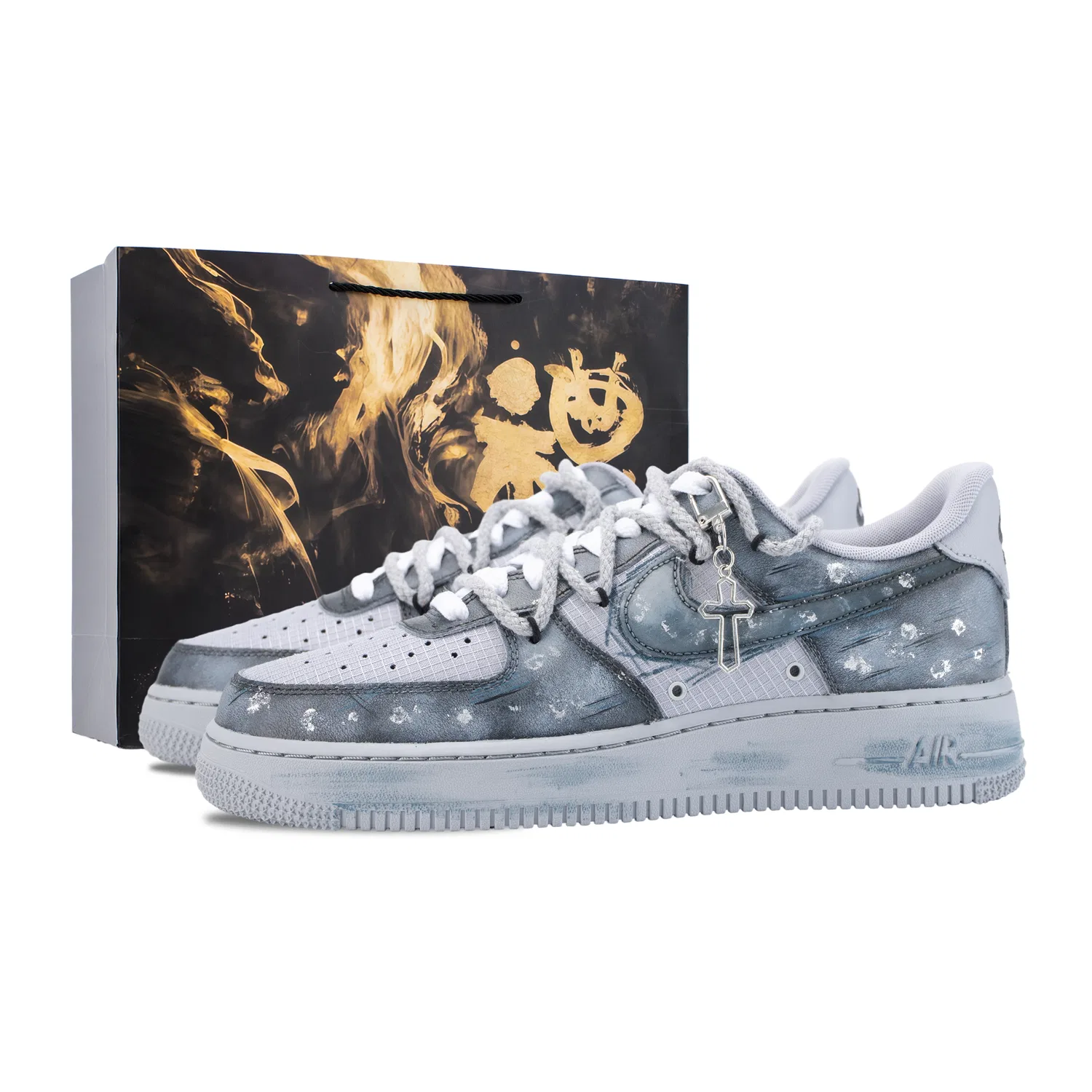Кроссовки серо-голубые Nike Air Force 1 Custom