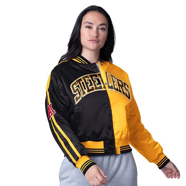 

Женская укороченная куртка на молнии satin black/gold pittsburgh steelers zone blitz Starter