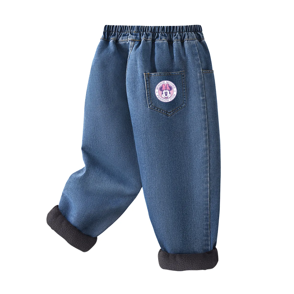 Детские джинсы утепленные с флисовой подкладкой Disney, [Thickened and Fleece-Lined]Dihui Lash Minnie K_Right Back Pocket Denim Light Blue