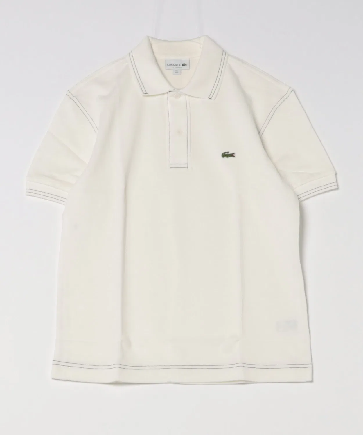 Поло Lacoste L.12.12, органический хлопок, белый с контрастной строчкой