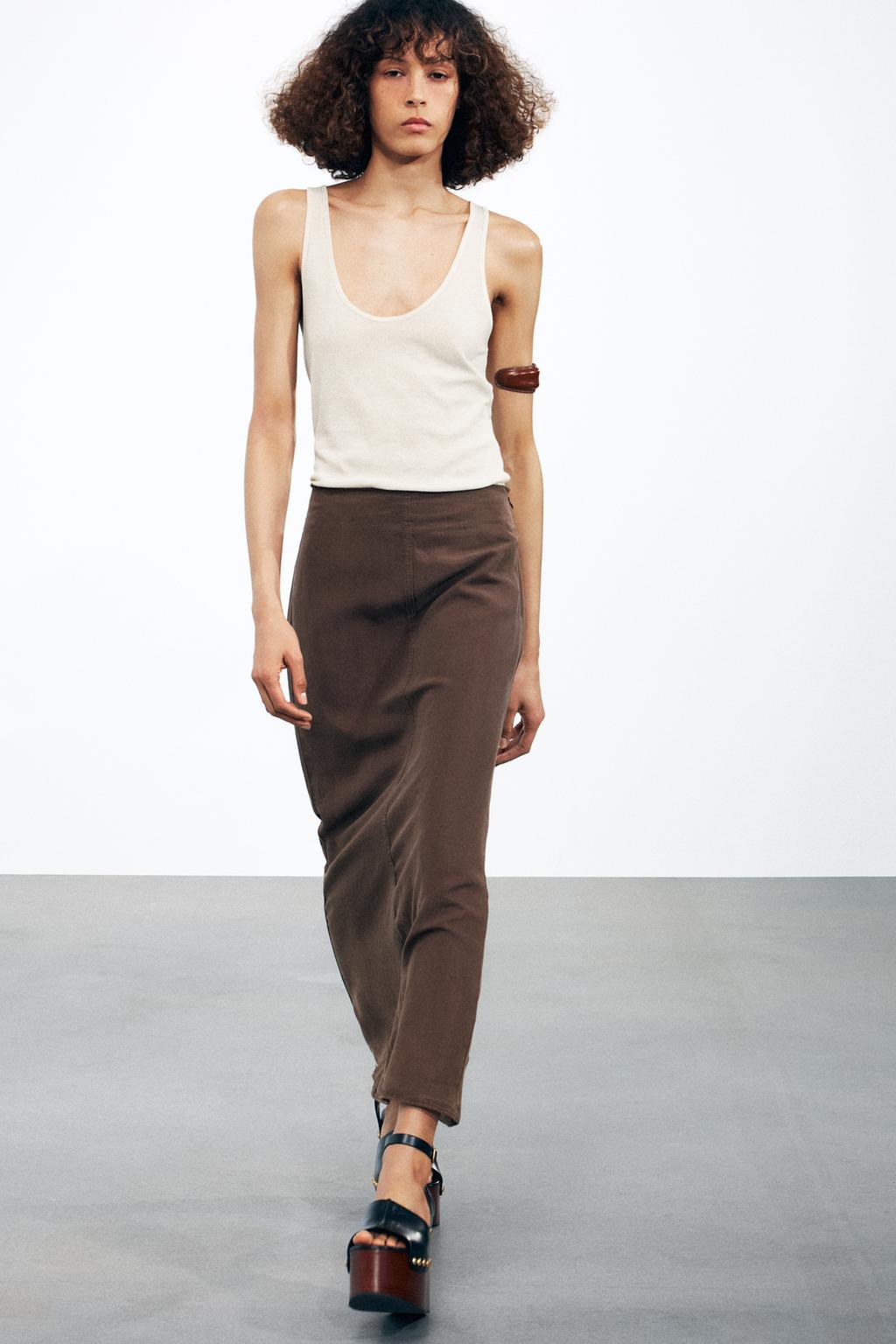 

Юбка миди ZARA, коричневый