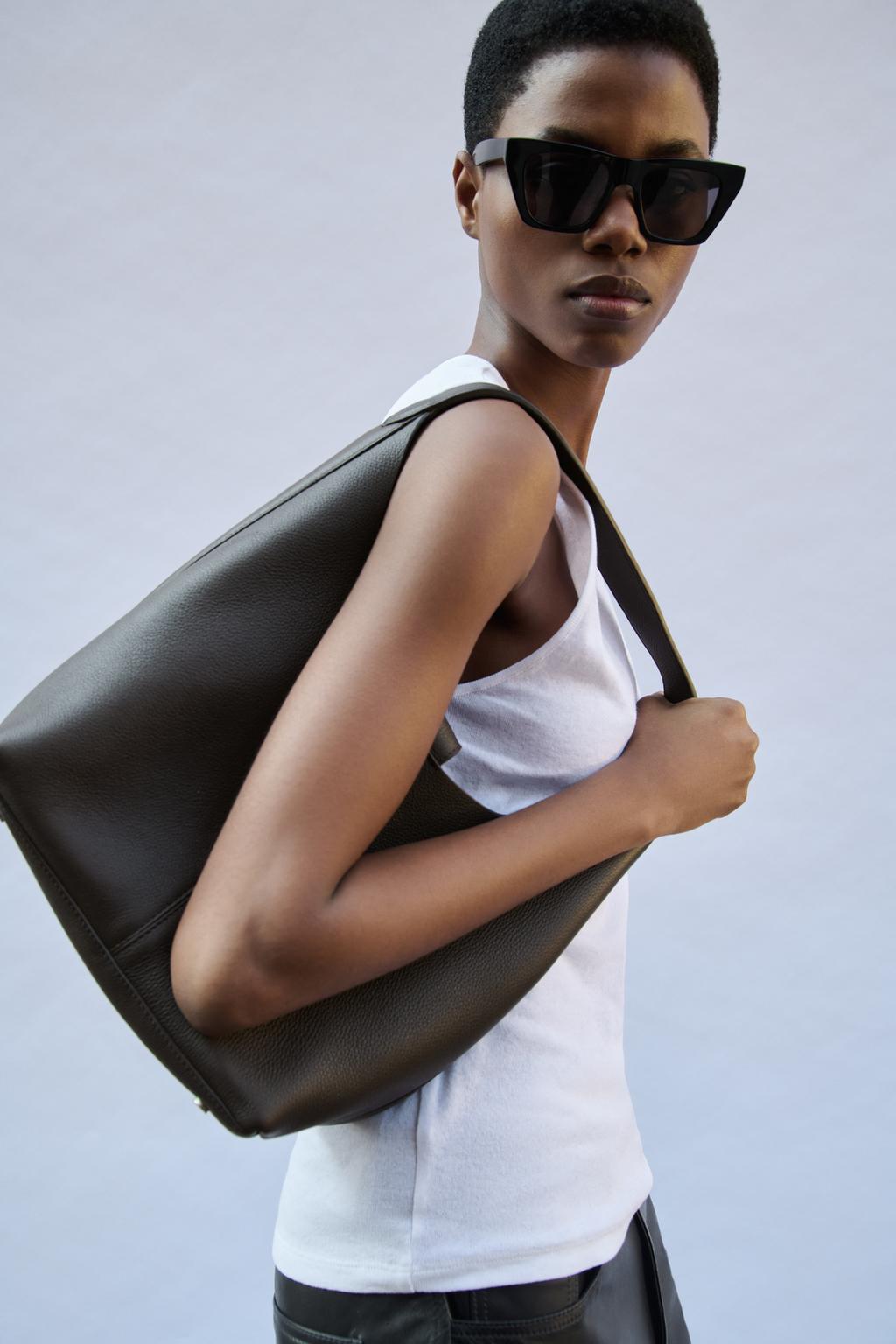 

Кожаная сумка-ведро с зернистым эффектом ZARA, цвет Chocolate, Коричневый, Кожаная сумка-ведро с зернистым эффектом ZARA, цвет Chocolate