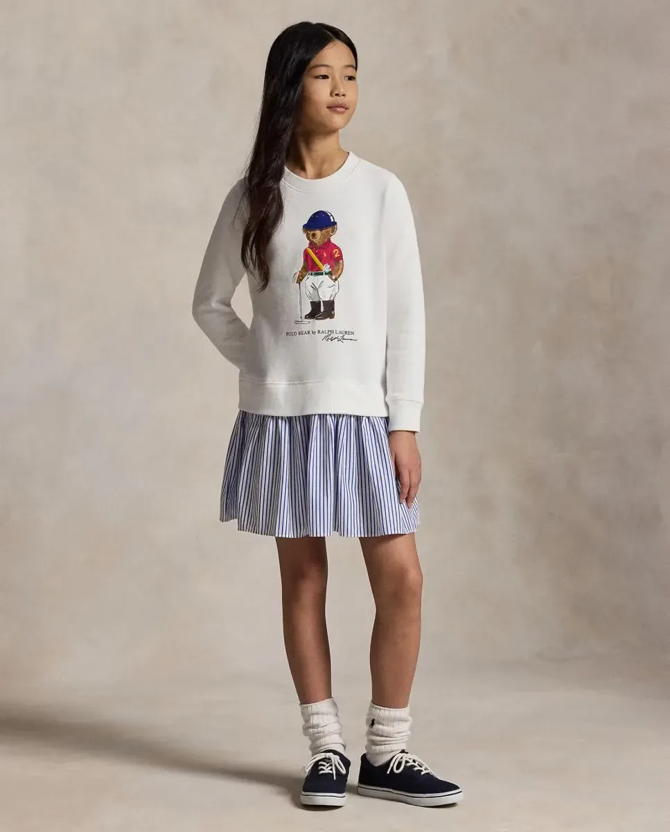 Платье для девочки из махровой ткани с полосками и медведем Polo Polo Ralph Lauren, синий / белый