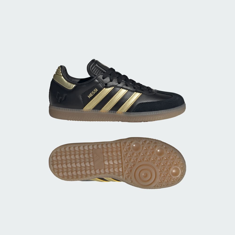 

Кроссовки Adidas Samba Messi Indoor Soccer Shoes Kids, цвет Core Black/Gold Metallic/Gum