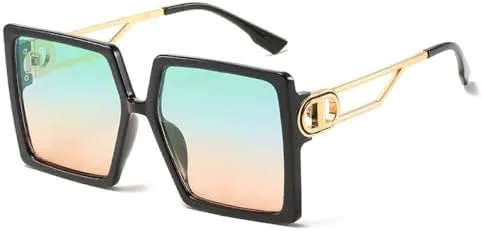 

Женские солнцезащитные очки большого размера 2027 года, модные квадратные очки для женщин, прямоугольные очки, защита от ультрафиолета UV400 MTZJH, Black-green Yellow