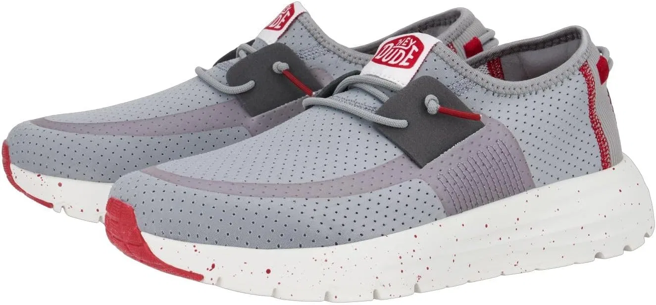 Мужские кроссовки-слипоны Hey Dude Sirocco Perf Mesh, удобные и легкие, Light Grey Red — фото 4