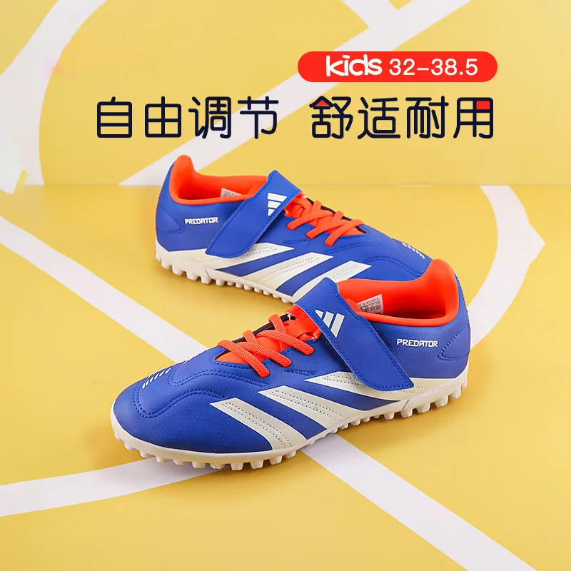 Adidas Детские футбольные бутсы Predator CLUB с противоскользящей подошвой и устойчивостью к истиранию, низкие, сине-бело-оранжевые — фото 3