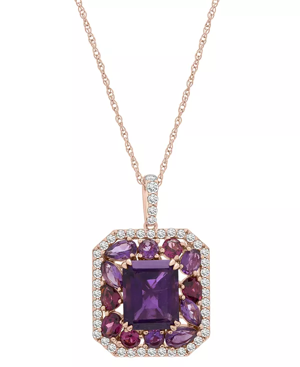 

Ожерелье с подвеской Halo 18 дюймов из 14-каратного розового золота с аметистом (4-1/20 карата), аметистом «Роза де Франс» (7/8 карата) и бриллиантом (1/2 карата) Macy'S, amethyst