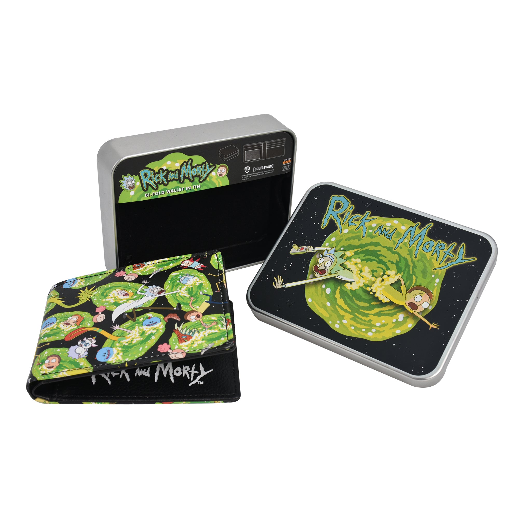 

Кошелек WB Adult Swim Rick And Morty AOP Bifold в декоративном жестяном футляре, многоцветный Concept One, цвет multi