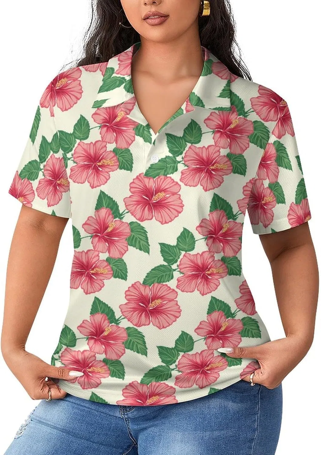 Женское поло с принтом Hawaiian Hibiscus, бренд Generic, цвет Style