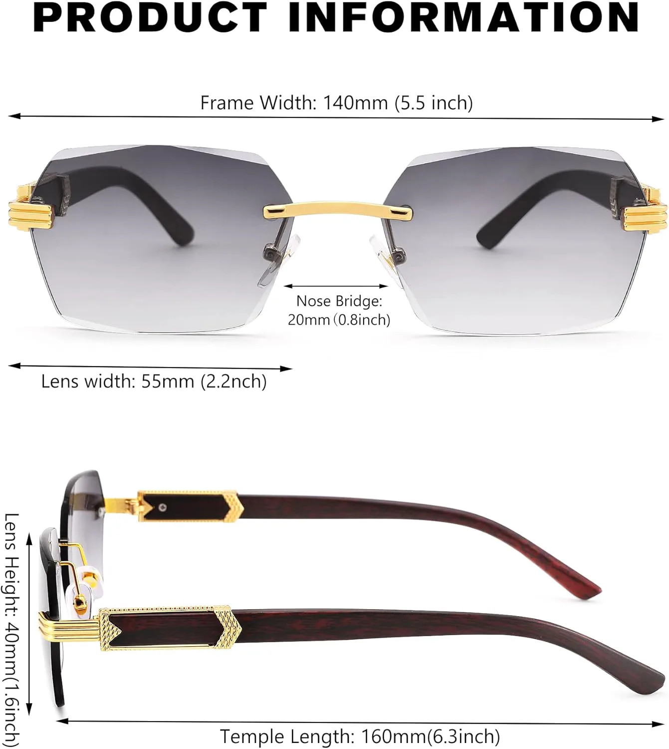 

Солнцезащитные очки Pro Acme без оправы, прямоугольной формы, для мужчин и женщин, шестиугольные солнцезащитные очки, безрамочные очки в стиле Y2K, C03 Grey Gradient