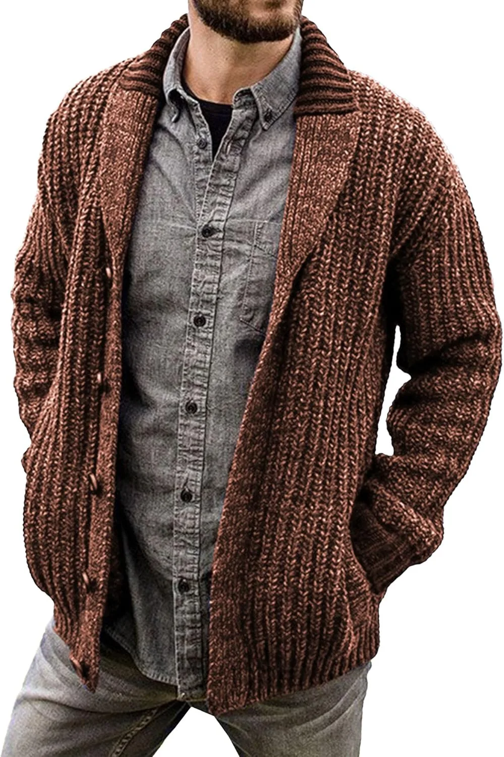 

Мужской кардиган с воротником шаль и slim fit