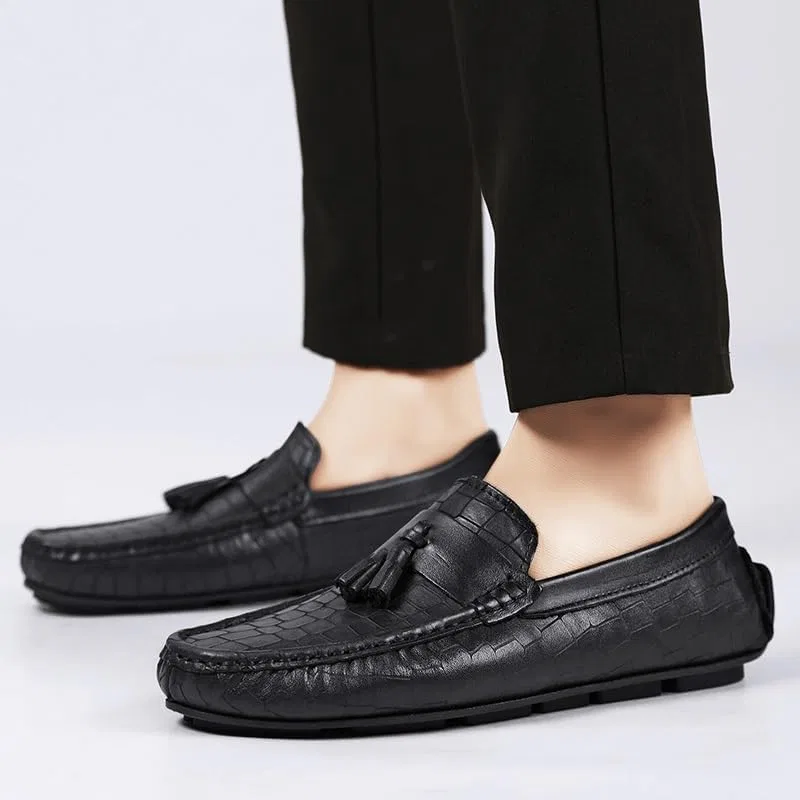 Мужские лоферы, кожа, с кисточкой, Anti-Slip Flexible Flat Heel, черный SayfuR — фото 2