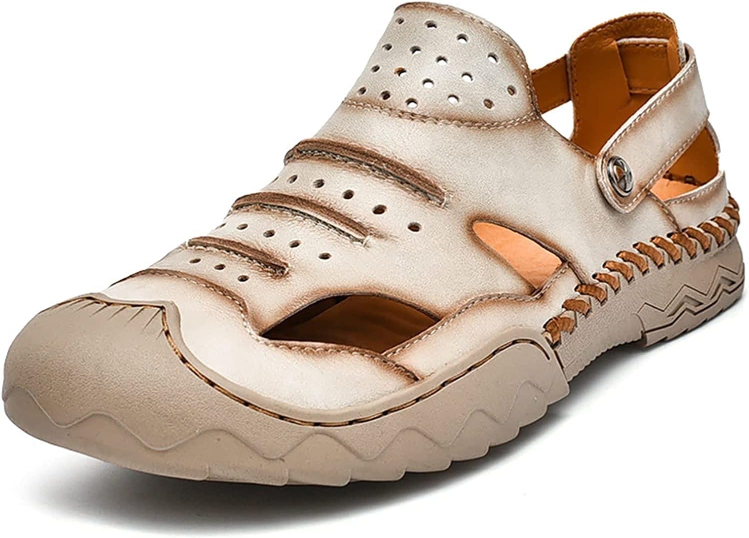 

Мужские закрытые кожаные сандалии NERDOH, дышащие летние сандалии-рыбацкие тапочки, шлепанцы для отдыха на пляже, спорта, походов и работы, мужские (Цвет: серый, Размер: 9.5 UK)