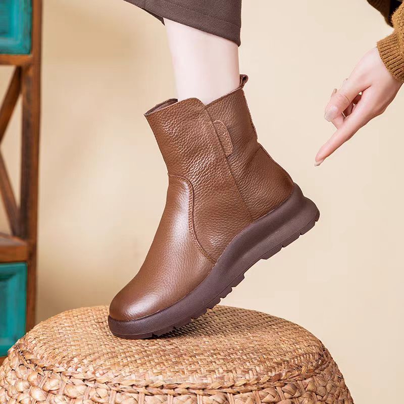 Devanro Женские полусапожки на каблуке 4,5 см — коричневые с толстым флисом, цвет Brown Thick Fleece — фото 4