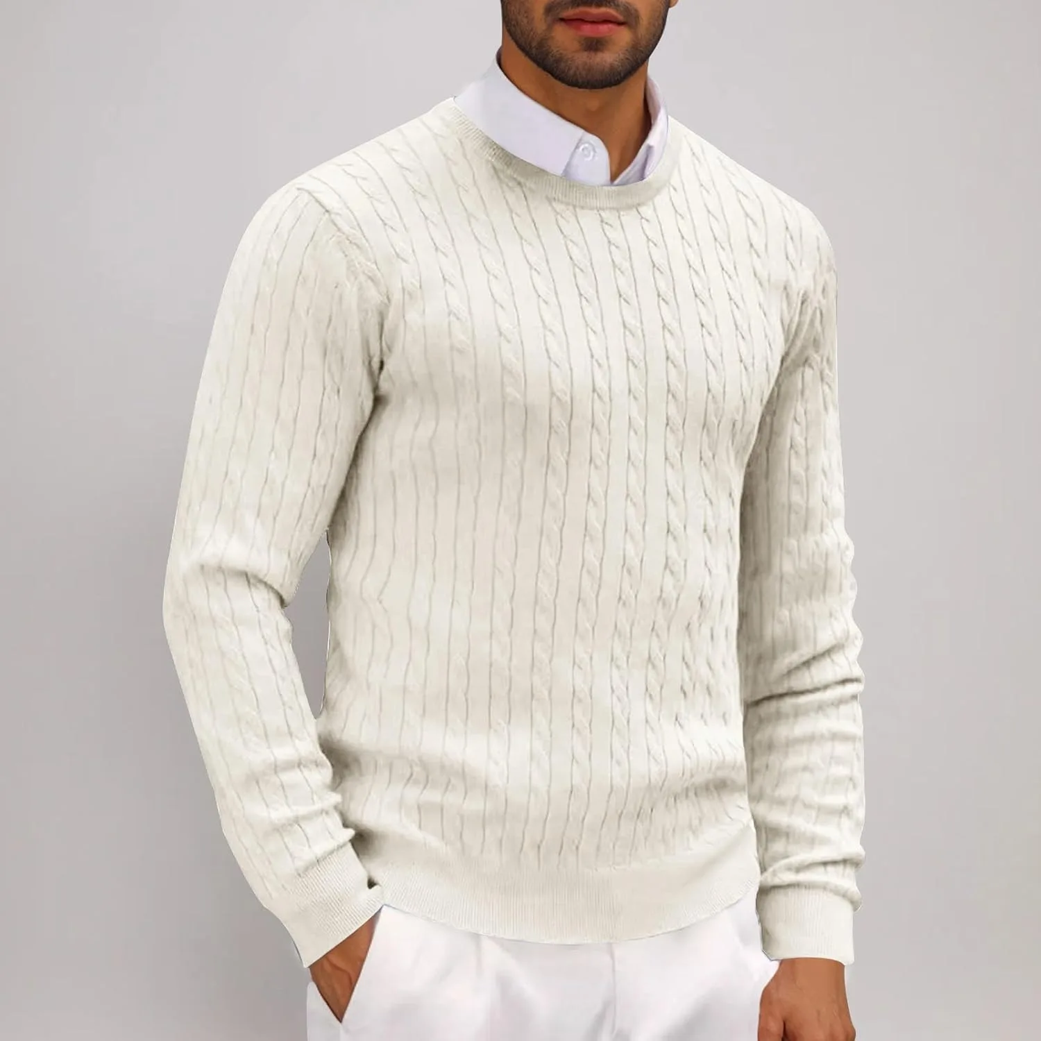 Мужской свитер с круглым вырезом Basic Slim Fit — фото 2