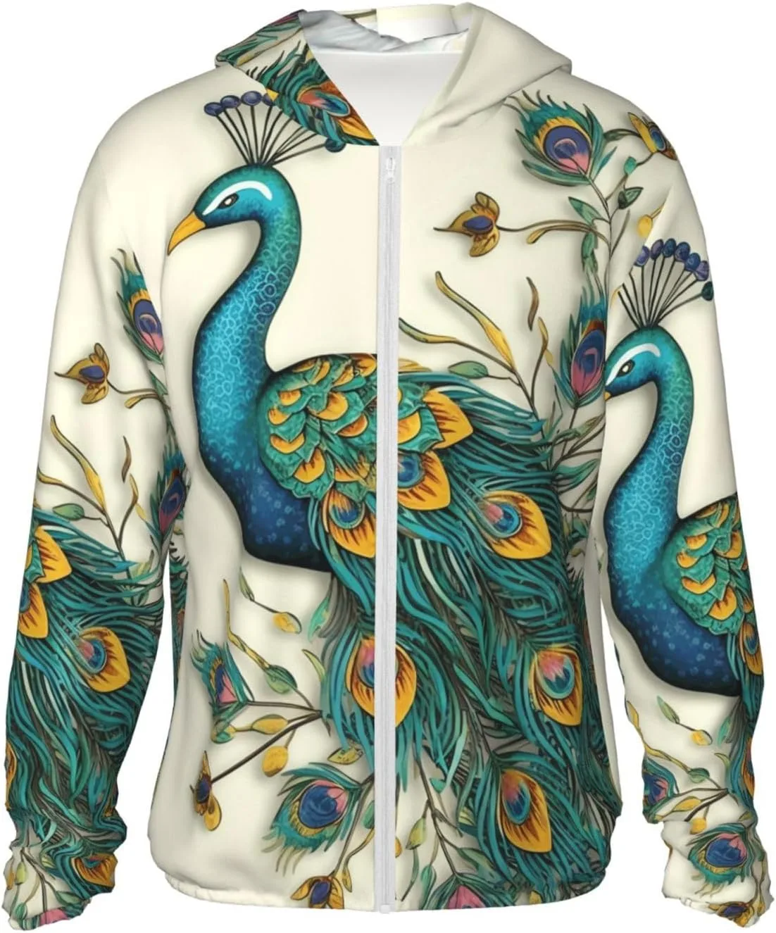 

Мужская толстовка с капюшоном UPF 50+ на молнии, с длинным рукавом и принтом "павлин" FHEBNDS